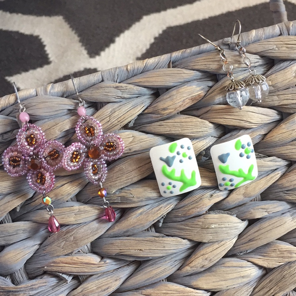 Earrings bundle White, pink, gold. 3 pair